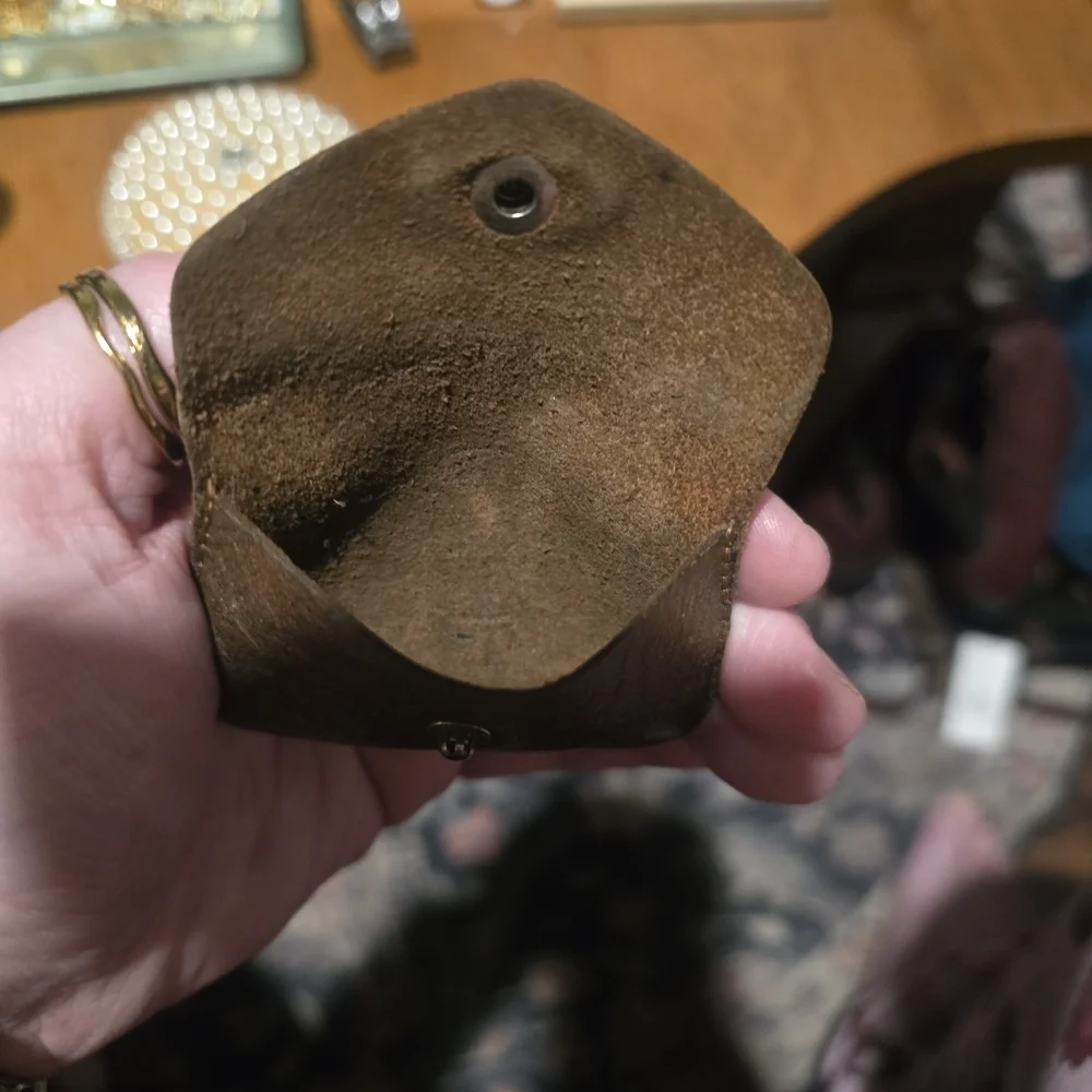 Vintage Tiny Brown Leather Coin Wallet W/ Stone Button